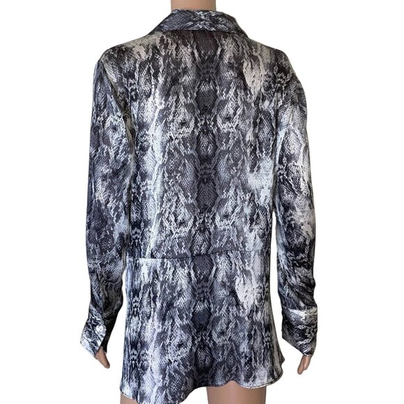 Vince Camuto blouse top faux wrap snake skin print long sleeve black/white SZ L - Picture 2 of 10